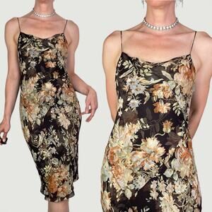 Anne Klein 100% silk slip dress floral print vintage Y2K brown slipdress 4